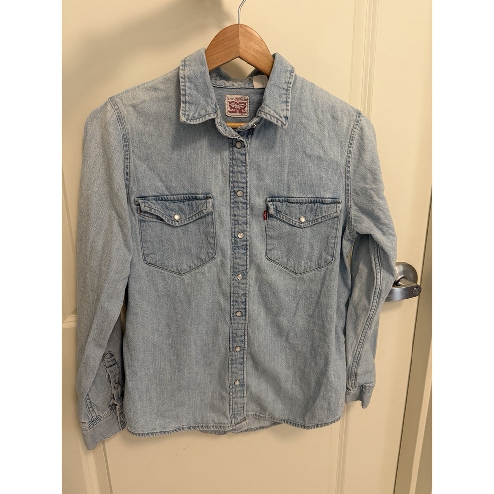 Levi's Strauss Western Cotton Blue Denim Button Down Shirt Pearl Button Festival